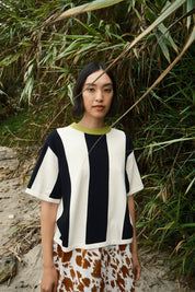 Sawyer Vertical Stripe Sweater Tee - Ivory/Black