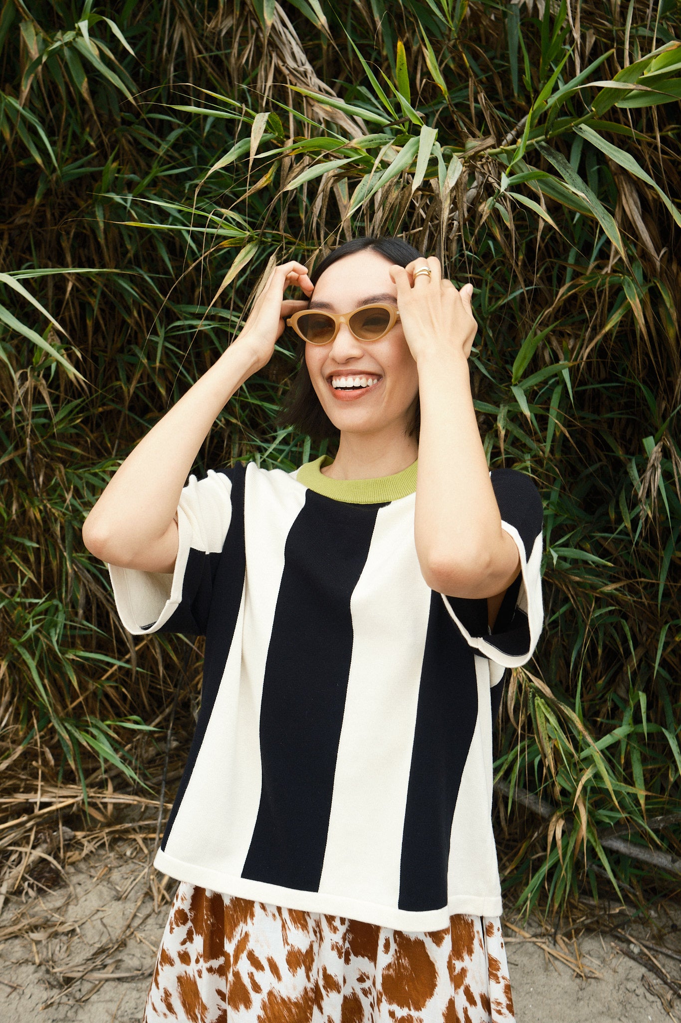 Sawyer Vertical Stripe Sweater Tee - Ivory/Black