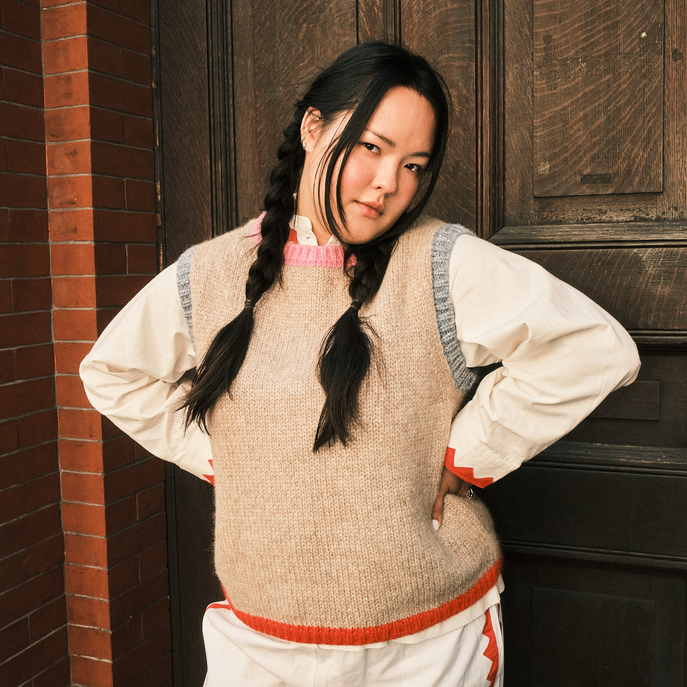 Sabine Alpaca Sweater Vest - Oatmeal Colorblock