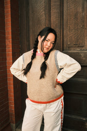 Sabine Alpaca Sweater Vest- Oatmeal Colorblock