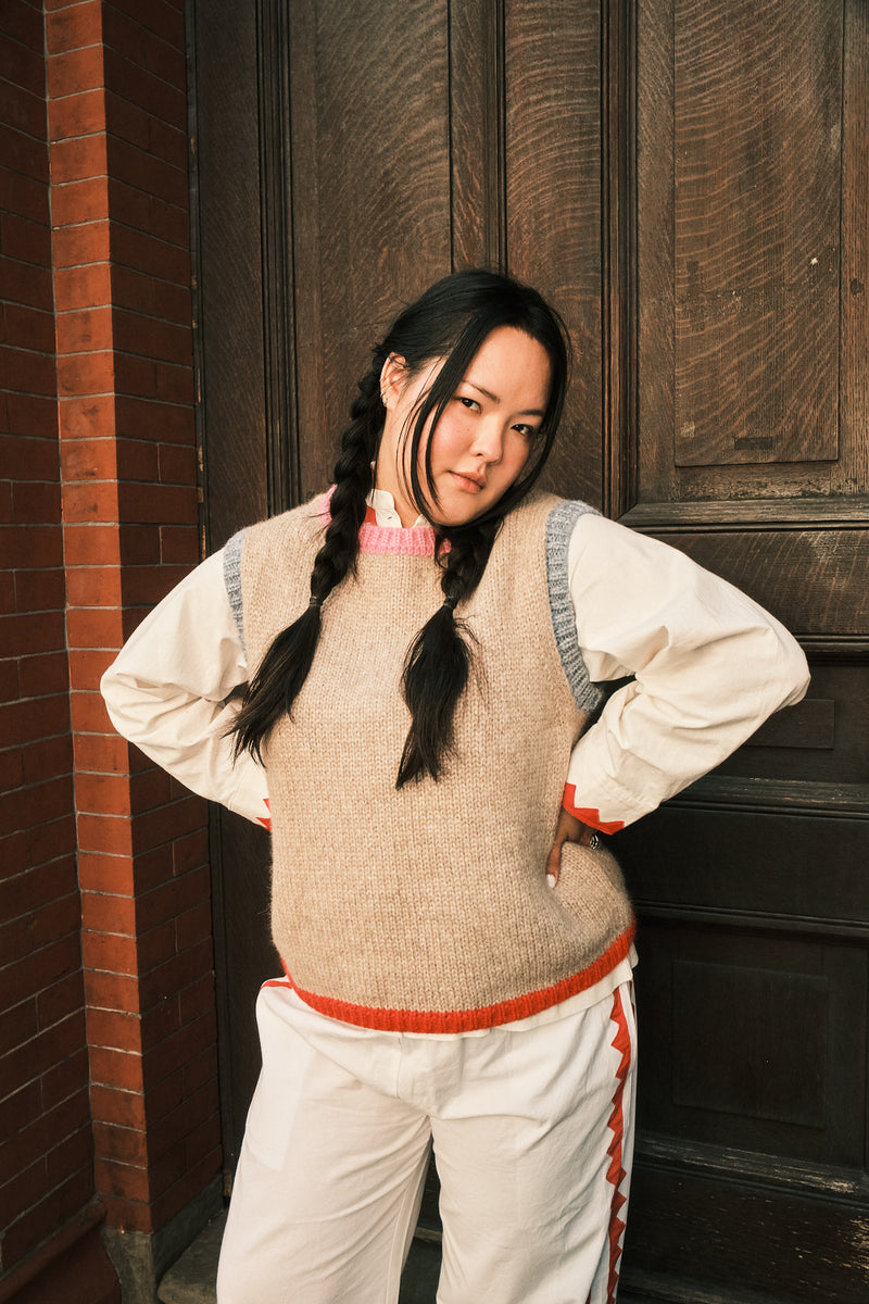 Sabine Alpaca Sweater Vest - Oatmeal Colorblock