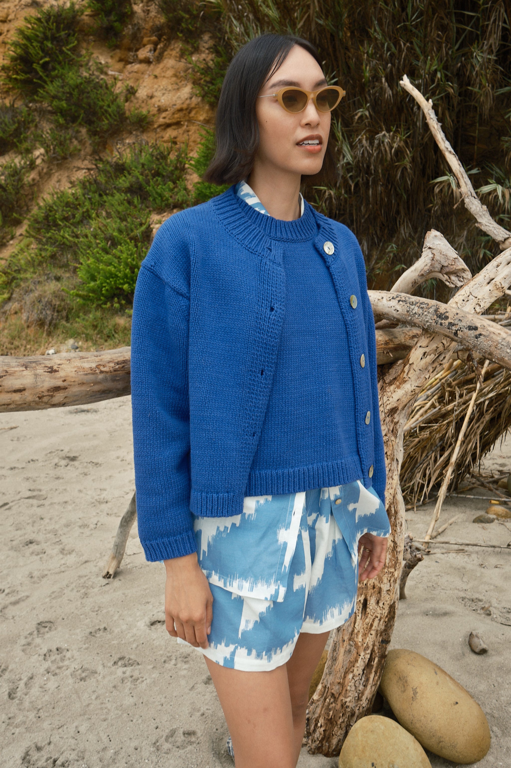 Shiloh Cotton Cardigan - Lapis – Nikki Chasin