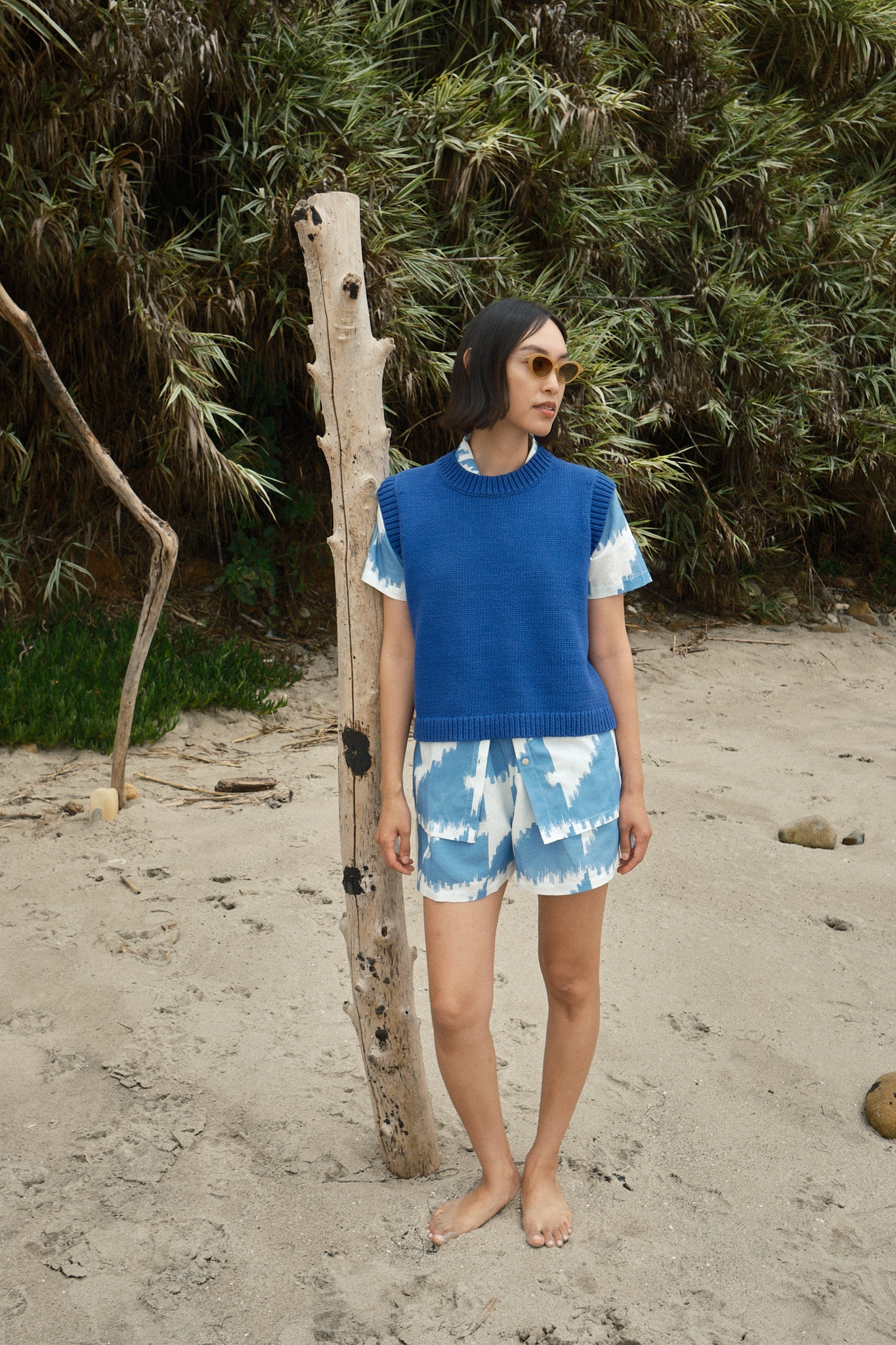 Camper Short Cotton/Linen - Houndstooth Marine