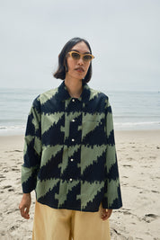 Homer Buttondown Cotton/Silk - Houndstooth Green
