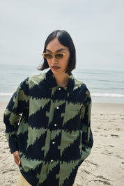 Homer Buttondown Cotton/Silk - Houndstooth Green