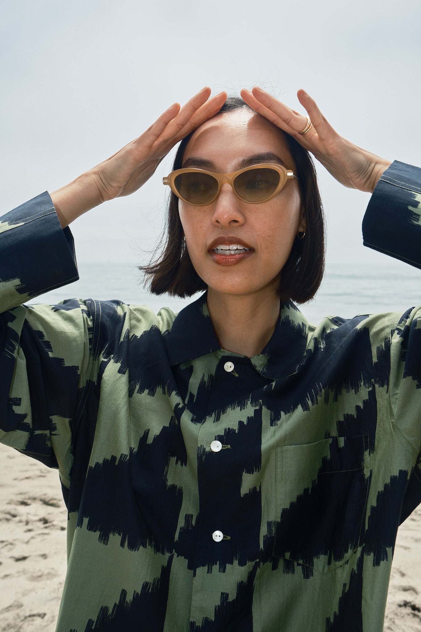 Homer Buttondown Cotton/Silk - Houndstooth Green