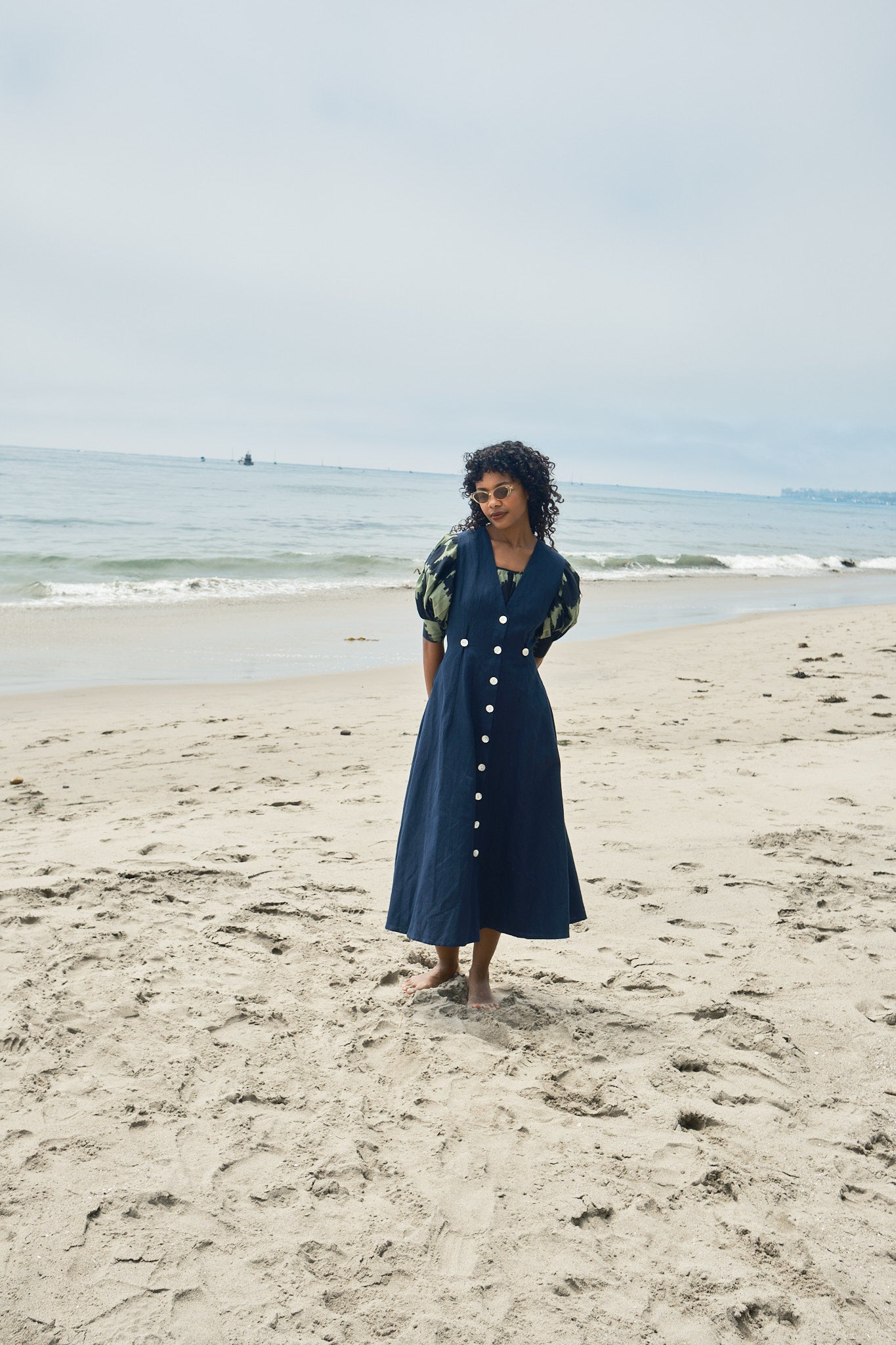 Sleeveless Baroness Cotton/Linen Dress - Midnight