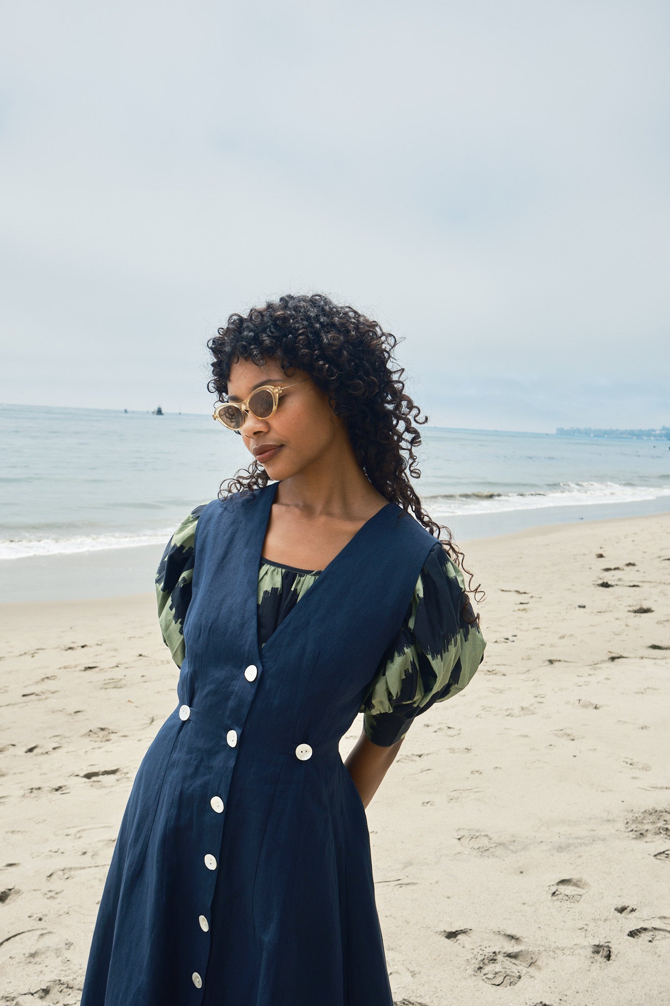 Sleeveless Baroness Cotton/Linen Dress - Midnight