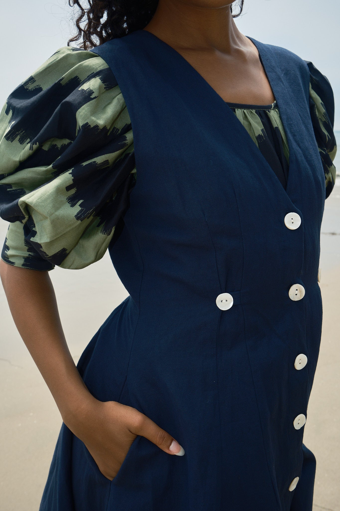 Sleeveless Baroness Cotton/Linen Dress - Midnight