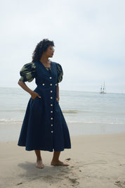 Sleeveless Baroness Cotton/Linen Dress - Midnight