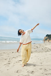 Sawyer Zig Zag Sweater Tee - Ivory/Poppy