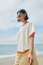 Sawyer Zig Zag Sweater Tee - Ivory/Poppy