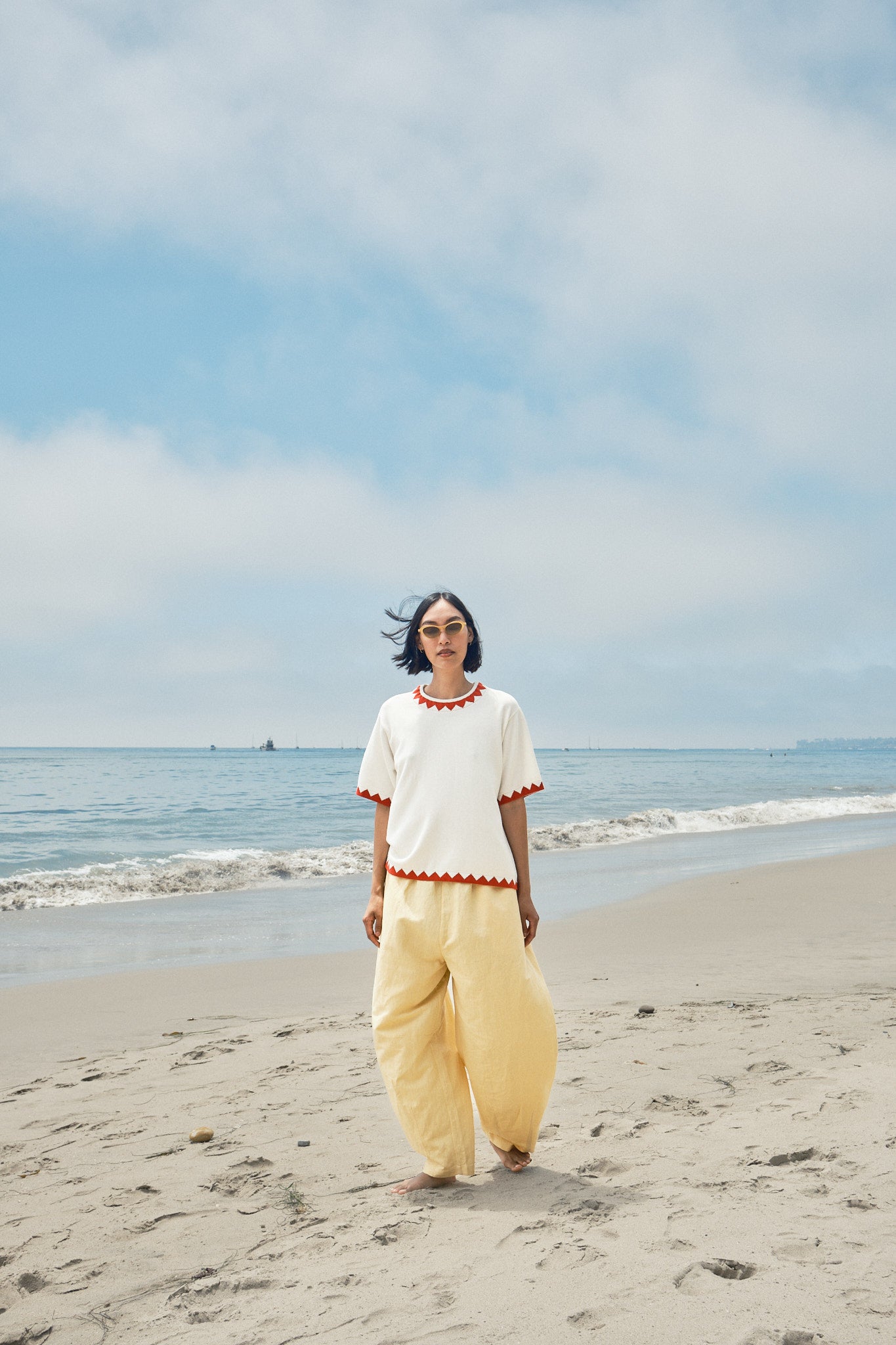 Sawyer Zig Zag Sweater Tee - Ivory/Poppy
