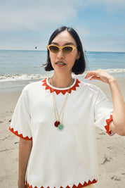 Sawyer Zig Zag Sweater Tee - Ivory/Poppy
