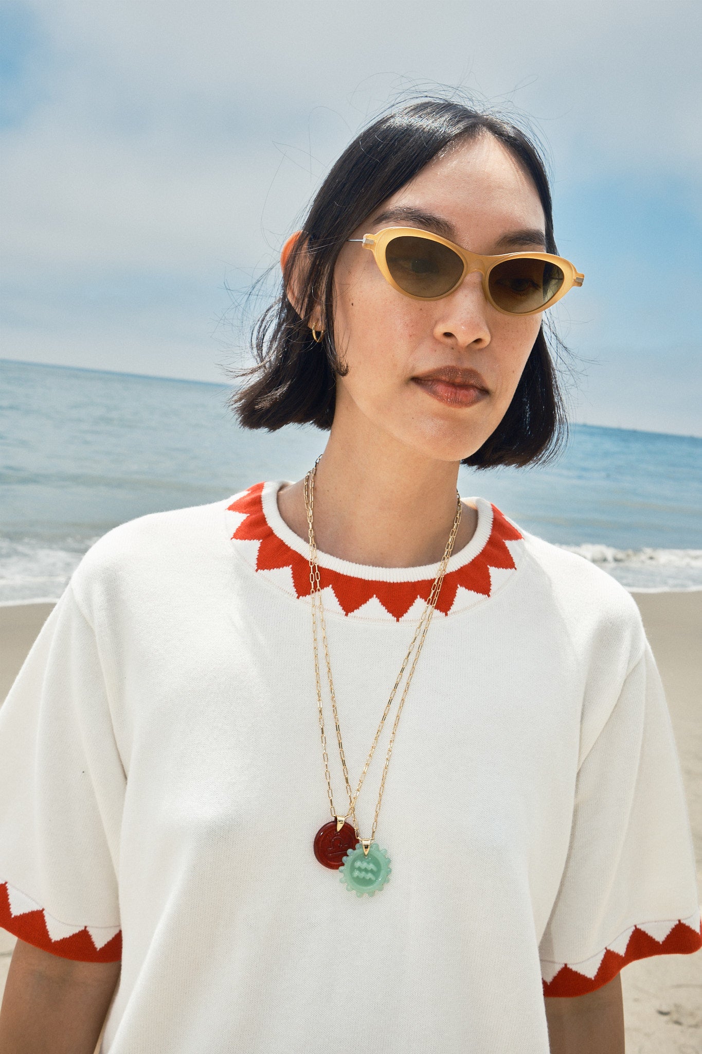 Sawyer Zig Zag Sweater Tee - Ivory/Poppy