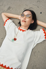 Sawyer Zig Zag Sweater Tee - Ivory/Poppy