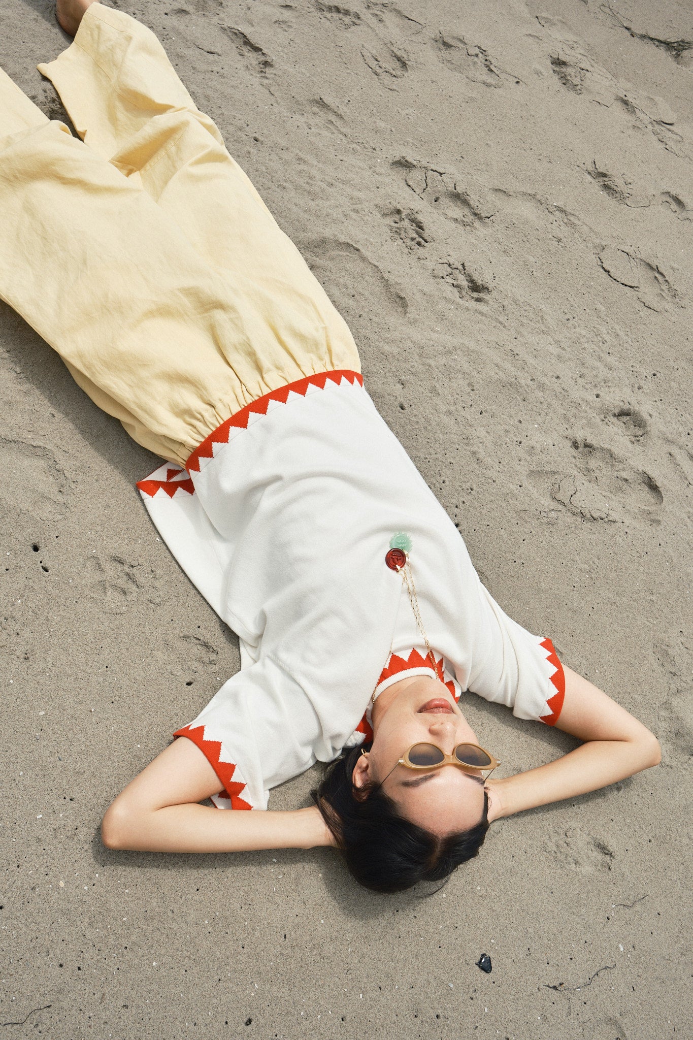 Sawyer Zig Zag Sweater Tee - Ivory/Poppy