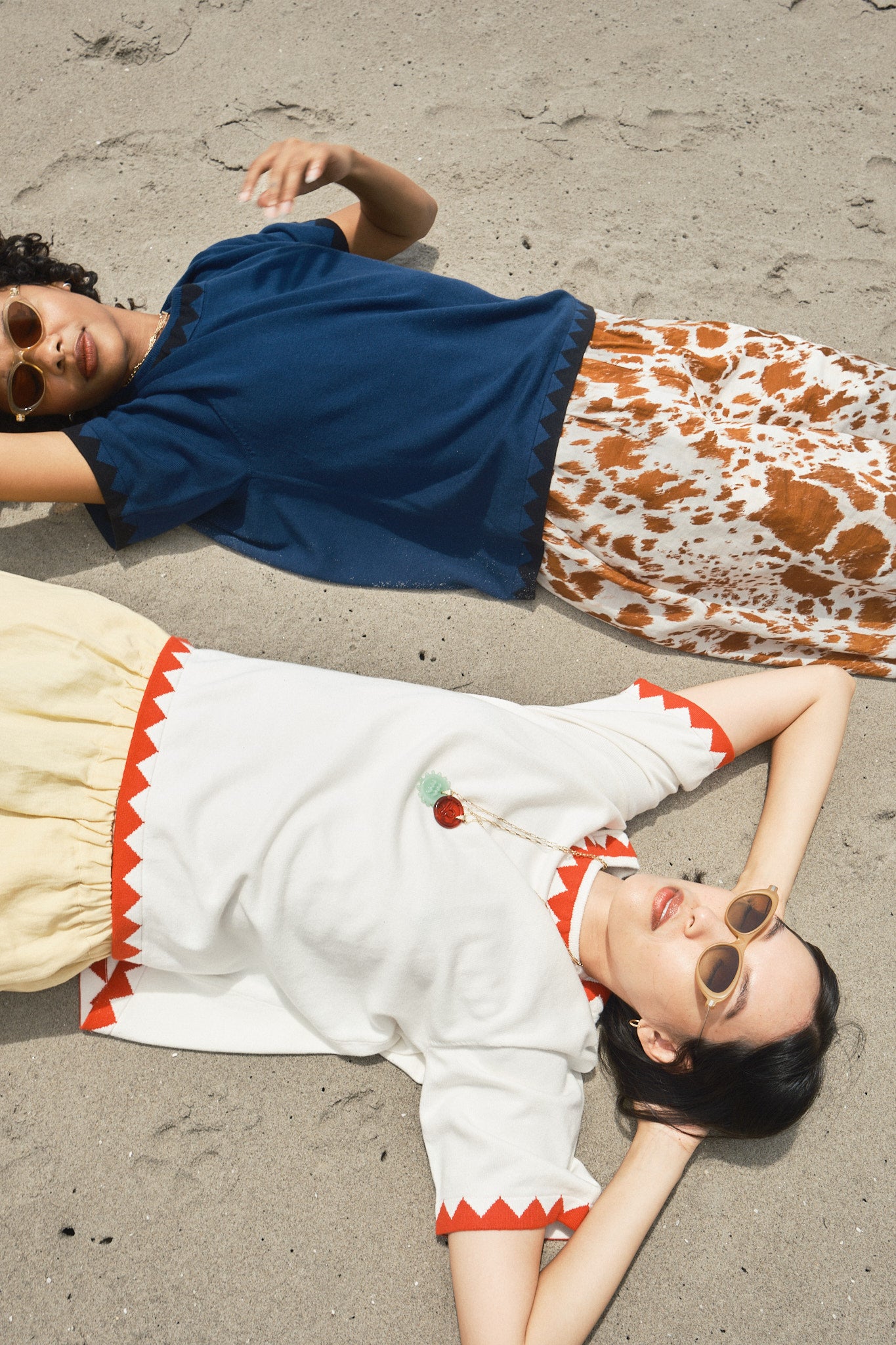 Sawyer Zig Zag Sweater Tee - Ivory/Poppy