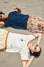 Sawyer Zig Zag Sweater Tee - Ivory/Poppy