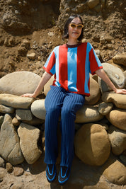 Sawyer Vertical Stripe Sweater Tee - Cherry/Powder