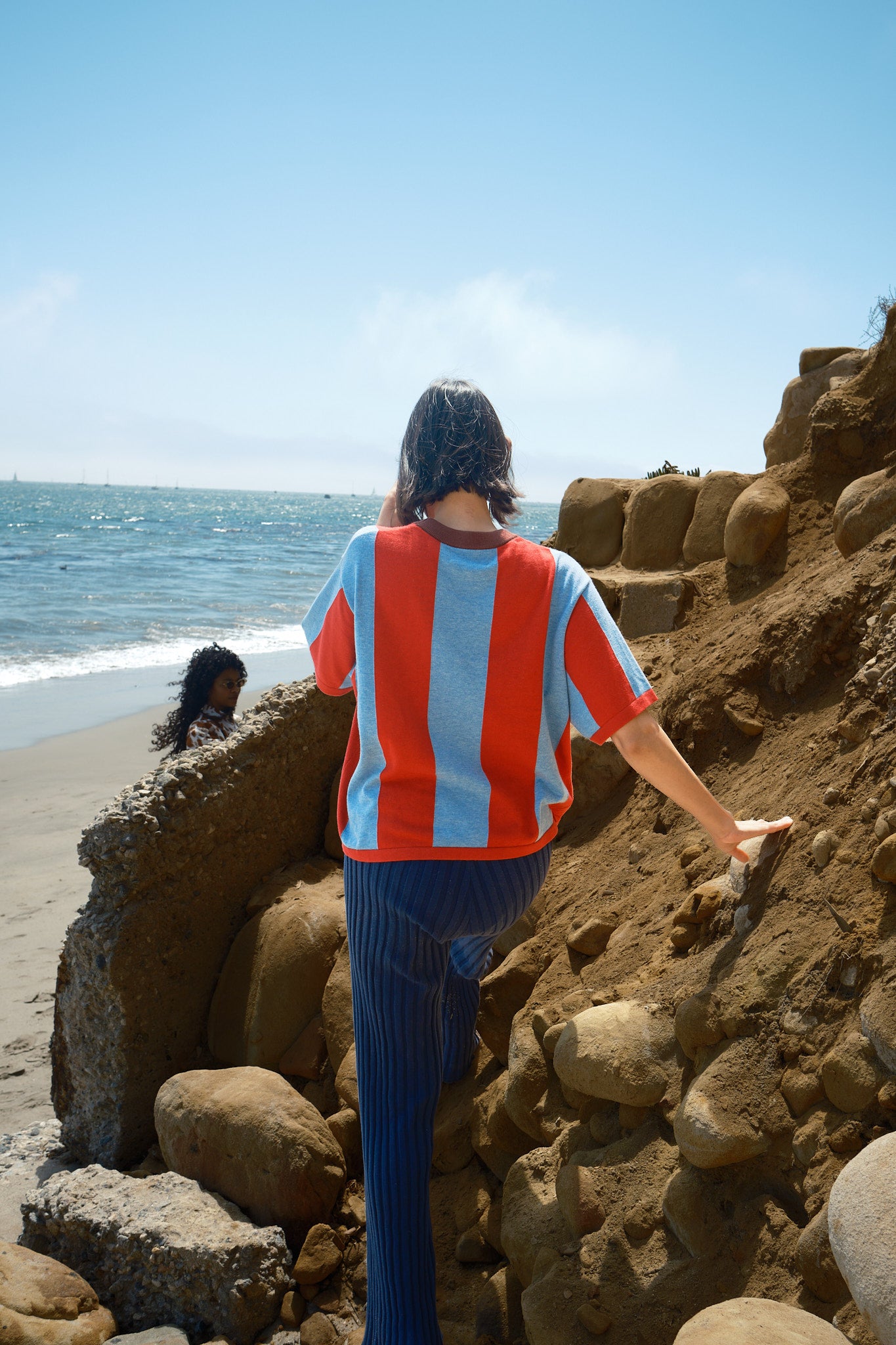 Sawyer Vertical Stripe Sweater Tee - Cherry/Powder