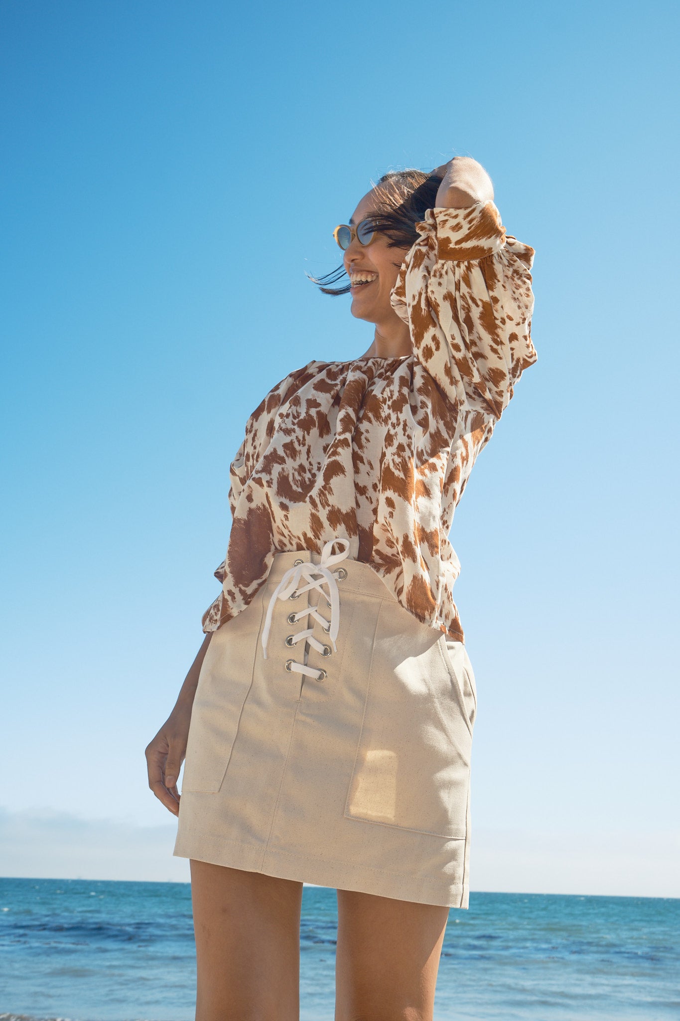 Lasso Lace Up Skirt- Cream Canvas