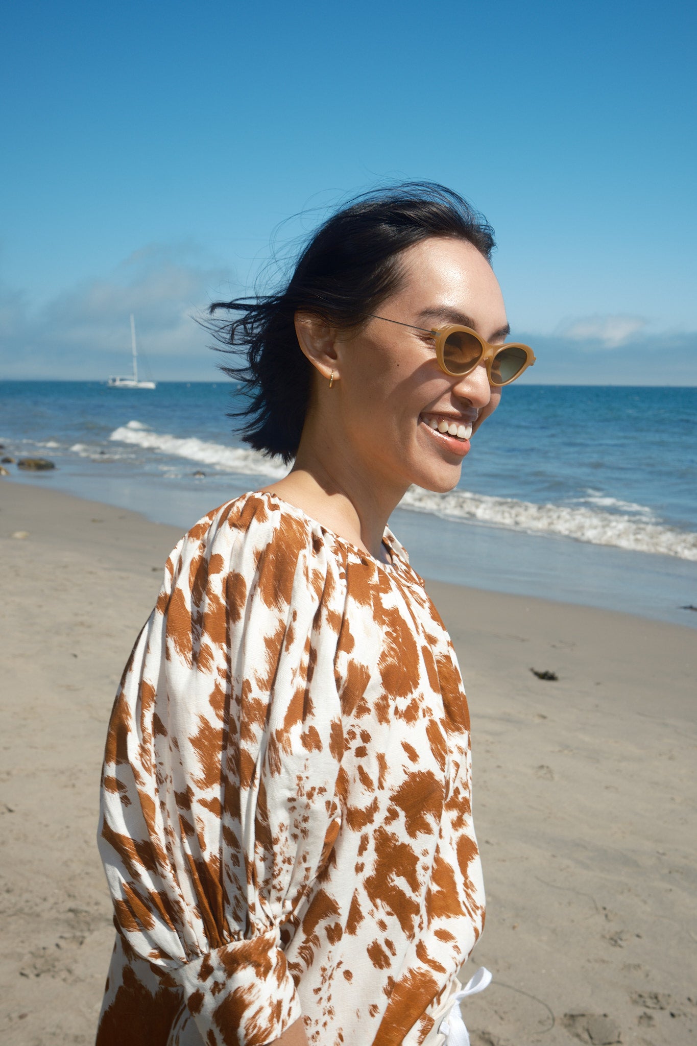 Juli Top Puff Sleeve Top -  Cow Print