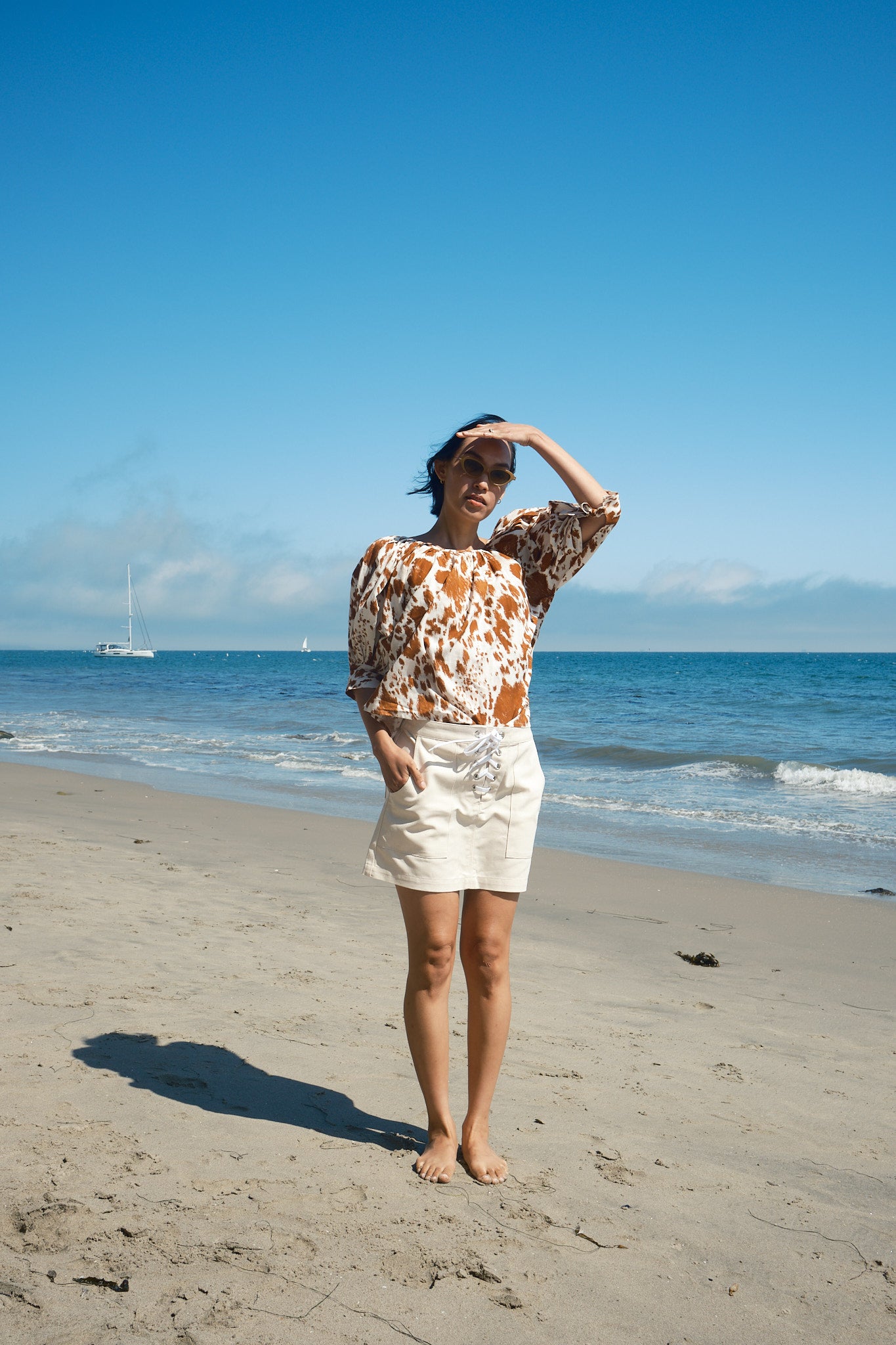 Juli Top Puff Sleeve Top -  Cow Print
