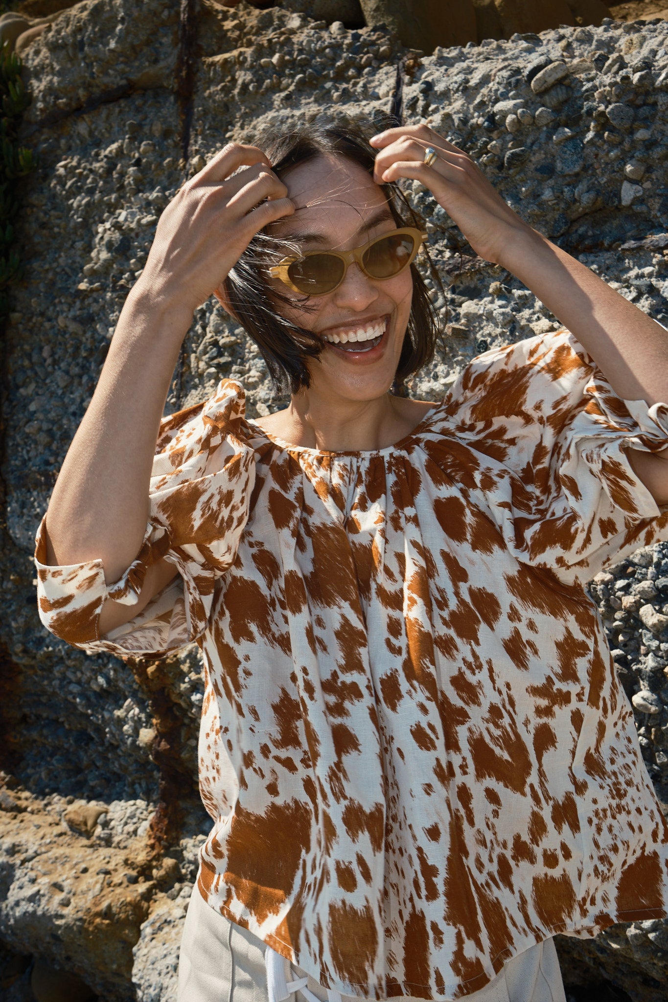 Juli Top Puff Sleeve Top -  Cow Print