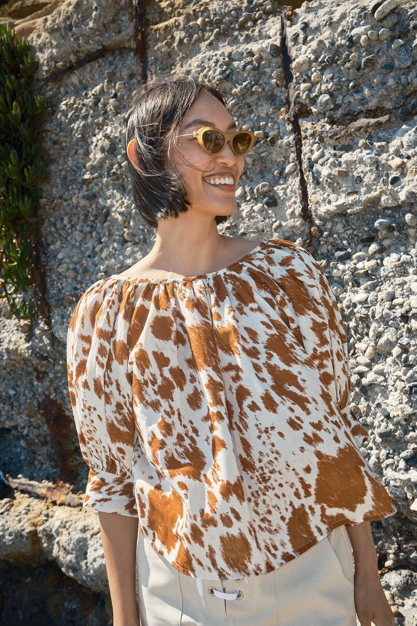 Juli Top Puff Sleeve Top -  Cow Print