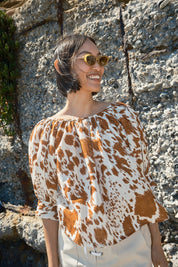 Juli Top Puff Sleeve Top -  Cow Print