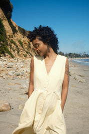 Sleeveless Baroness Cotton/Linen Dress - Butter