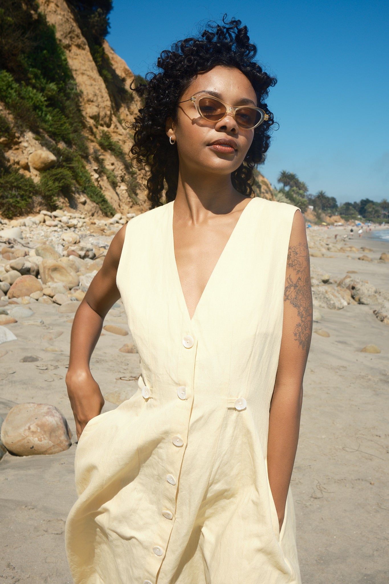 Sleeveless Baroness Cotton/Linen Dress - Butter