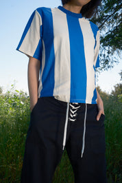 Salma Striped Short Sleeve T - White/Cobalt