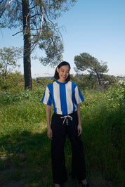 Salma Striped Short Sleeve T - White/Cobalt