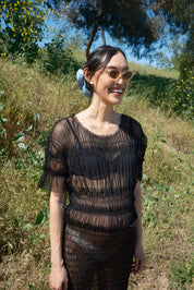 Selka Mesh Gather Dress - Black