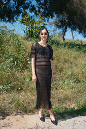 Selka Mesh Gather Dress - Black
