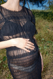 Selka Mesh Gather Dress - Black