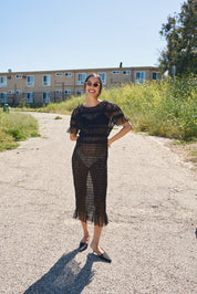 Selka Mesh Gather Dress - Black