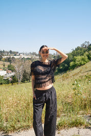 Olia Mesh Gather Top - Black