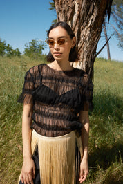 Olia Mesh Gather Top - Black