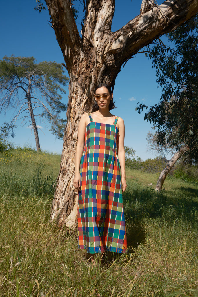 Menina Dress Cotton - Rainbow Grid