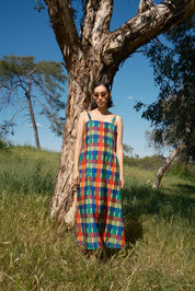 Menina Dress Cotton - Rainbow Grid