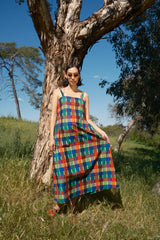 Menina Dress Cotton - Rainbow Grid