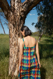 Menina Dress Cotton - Rainbow Grid