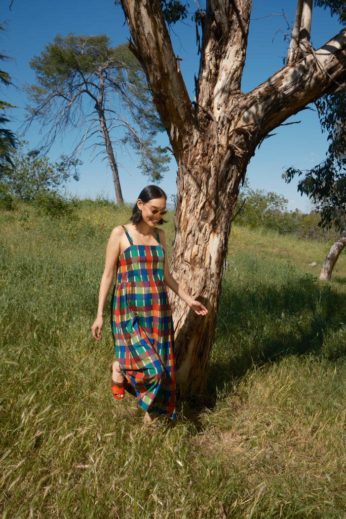 Menina Dress Cotton - Rainbow Grid