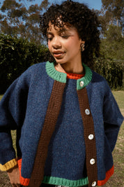 Sheba Cardigan Sweater- Navy Colorblock