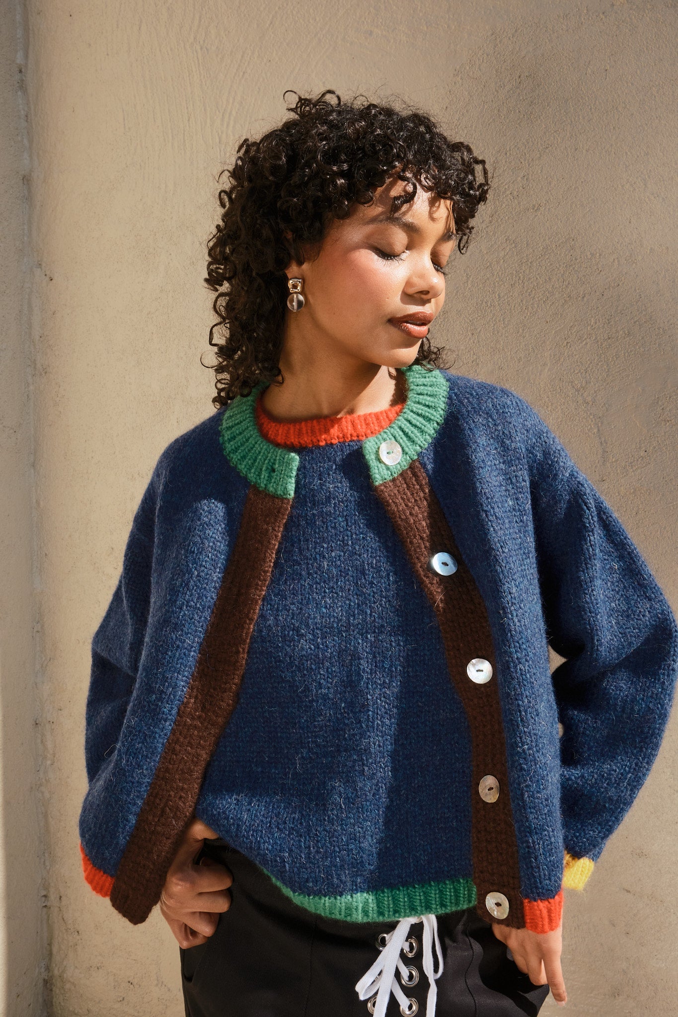 Sheba Cardigan Sweater- Navy Colorblock