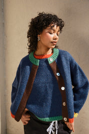 Sheba Cardigan Sweater- Navy Colorblock