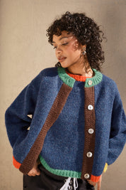 Sheba Cardigan Sweater- Navy Colorblock